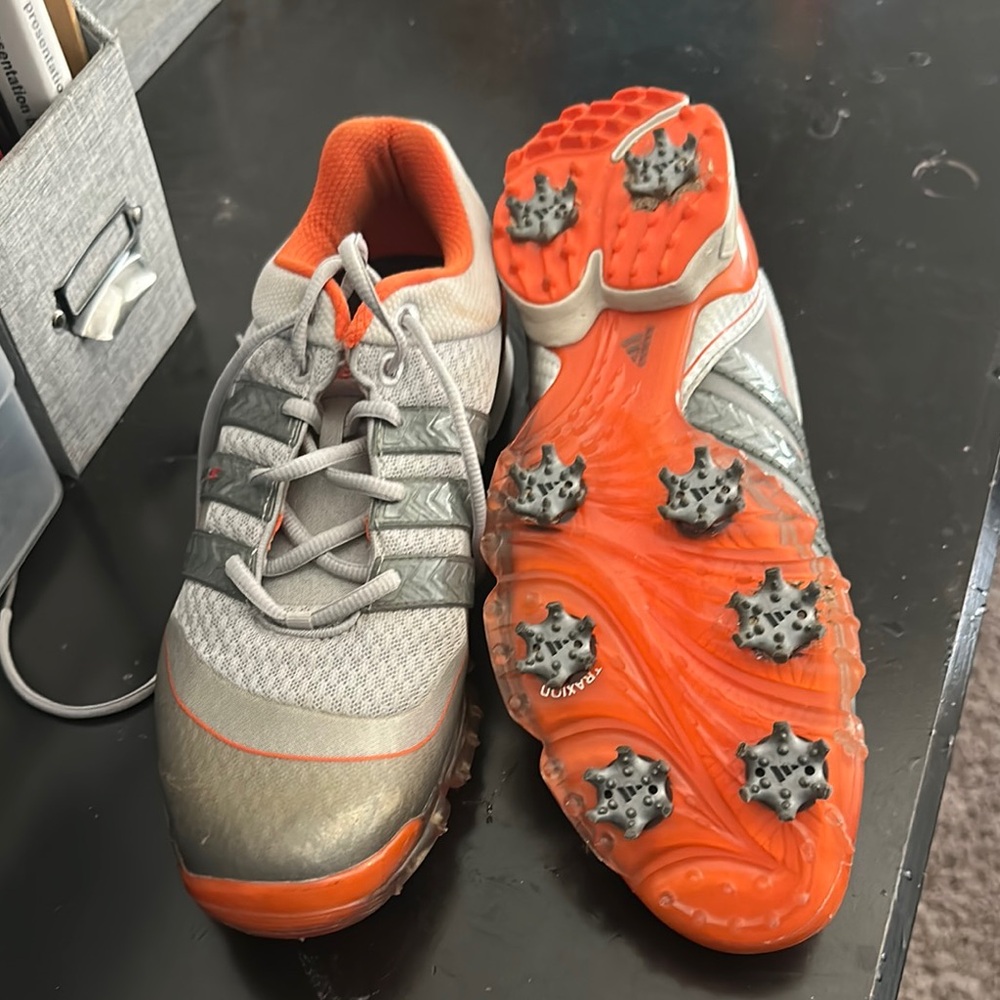 Adidas Silver and Orange Soccer Cleats